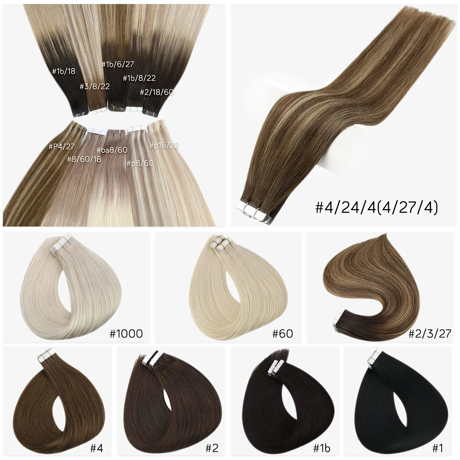 Full Shine Tape in Human Hair Extensions 100% Remy Natural Human Hair Extensions Tape in Omber Blonde Hair Extensions for Women