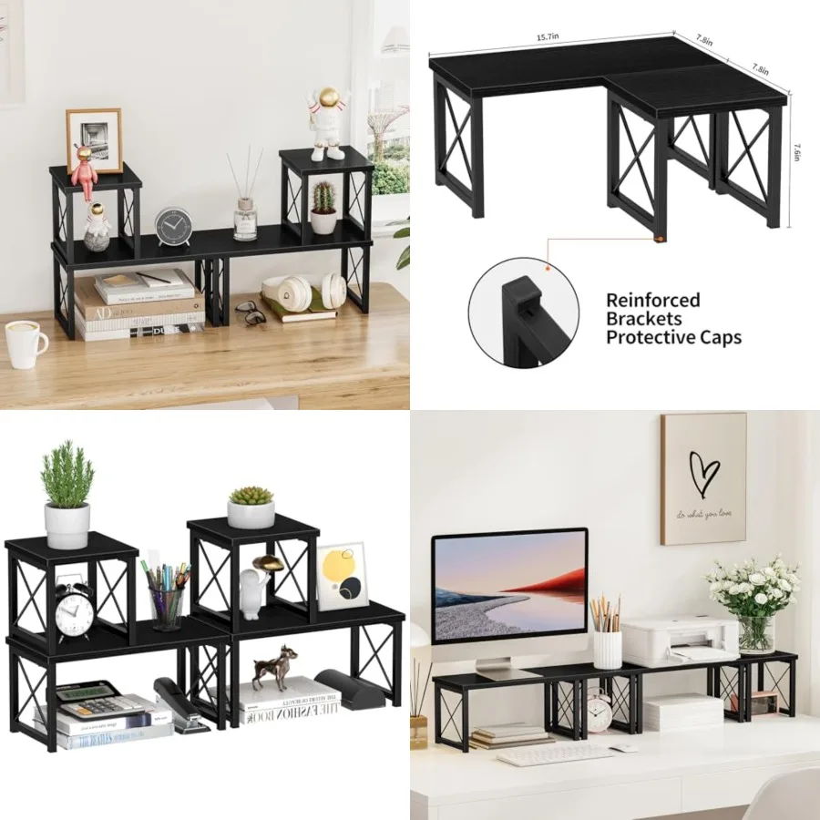 

2 Sets Desk Shelf, Desktop Organizer Shelf, Freestanding Small Bookshelf Desk Organizer, 2 Tier Independent Stackable Desktop S