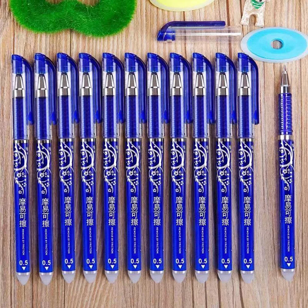 Imagem -06 - Ballpen Tinta Gel Apagável Azul e Preto Haste de Reenchimento Alça Lavável Escrita Escolar Artigos de Papelaria Pcs por Conjunto 05 mm