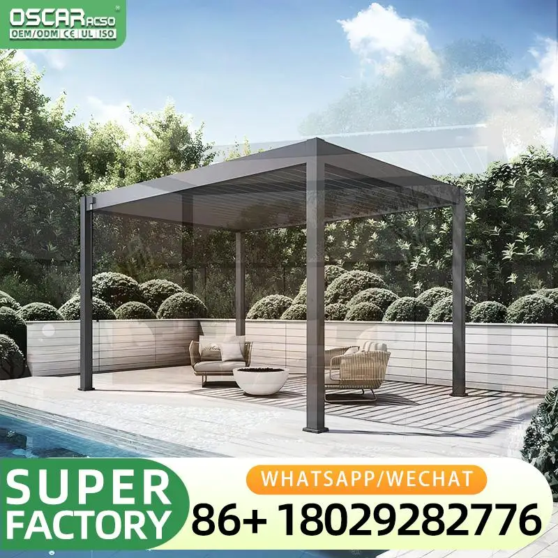 Aluminum Hardtop Pergola Outdoor Garden Structure with Curtains for Poolside Shade Dining and Relaxation pergola