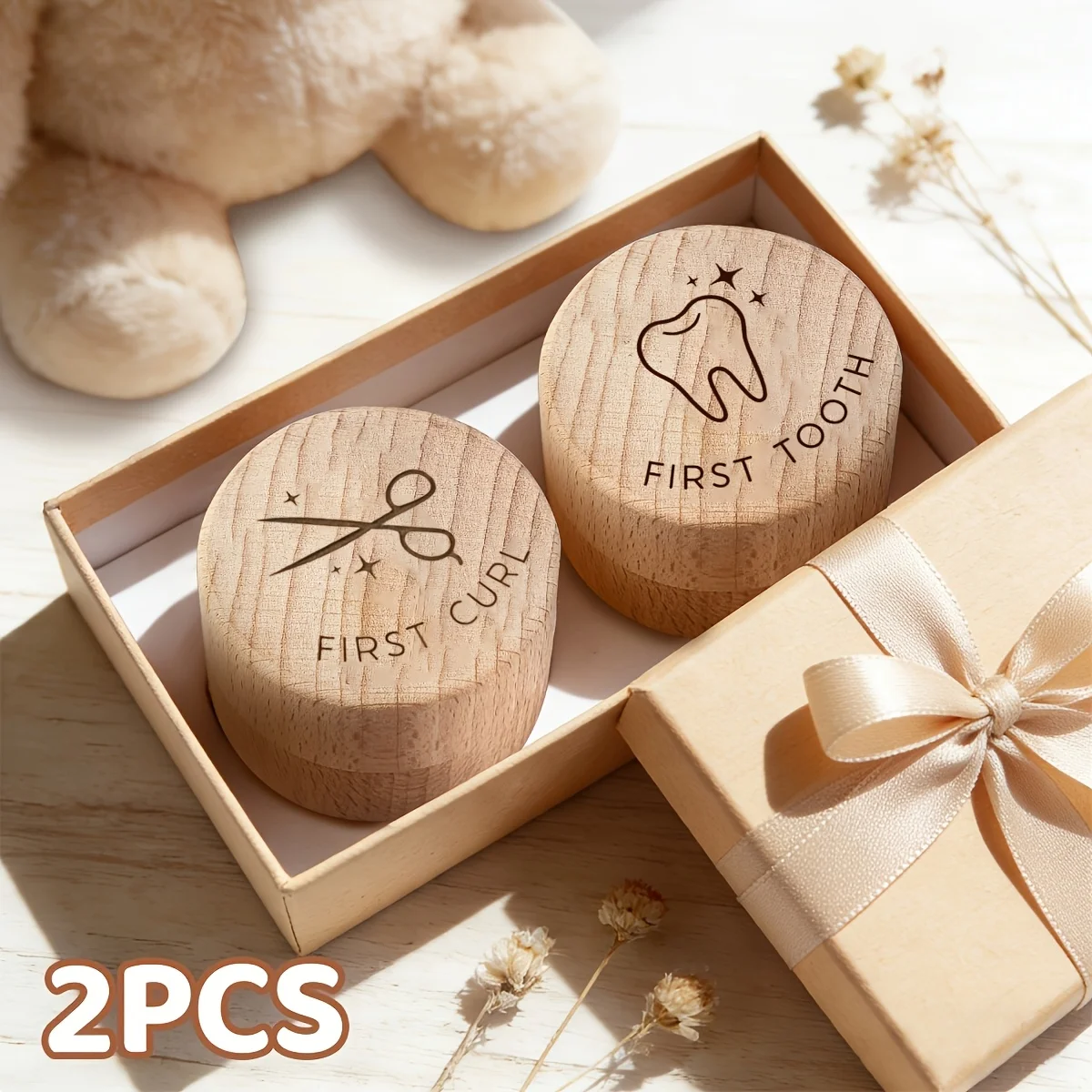 3pcs 2D Wooden Tooth Scissors Baby Teeth Storage Box Fetal Pattern Keepsake Gift for Newborn Precious Memories Cord Organizer