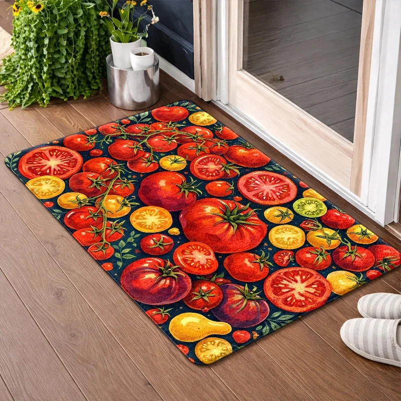 Red Yellow Green Fruit Print Anti Skid Welcome Mat Entryway Carpet Durable Waterproof Design Rustic Charm
