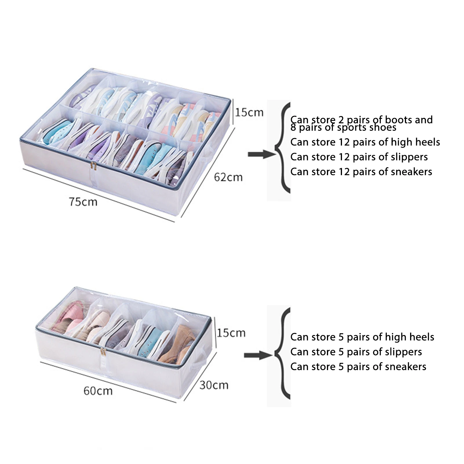 ภายใต้ Kotak Penyimpanan Sepatu ขนาดใหญ่รองเท้า Organizer ถังเก็บล้างทำความสะอาดได้ฝุ่น Proof กล่องรองเท้าแบบพับเก็บได้กล่องใส่เสื้อผ้า