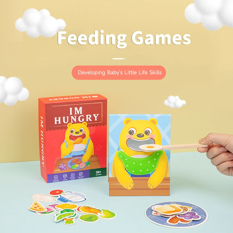 Juego de alimentación de simulación Montessori para niños, juguetes de alimentación de animales, casa de juegos de interacción, cuchara de Educación Temprana, juguetes de entrenamiento, regalos