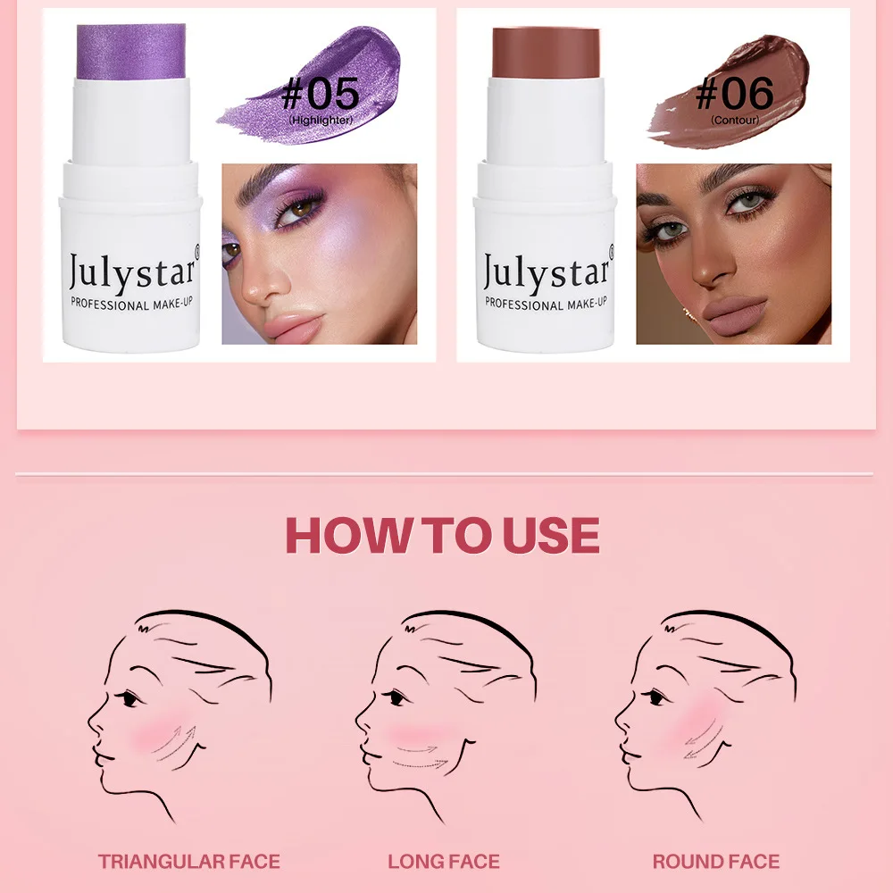 Julystar-Bâton de contouring pour le visage, fard à joues en poudre 256, éclaircit les lèvres, maquillage pour femmes, cosmétiques portables, 03 utilisation