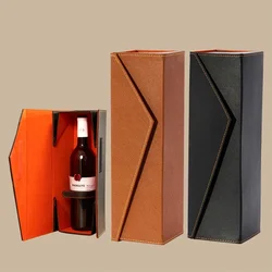 Red Wine PU Leather Box Single Bottle Wine Glass Packaging CarryingHolder Simplicity Gift Storage Case Business Presentation Box