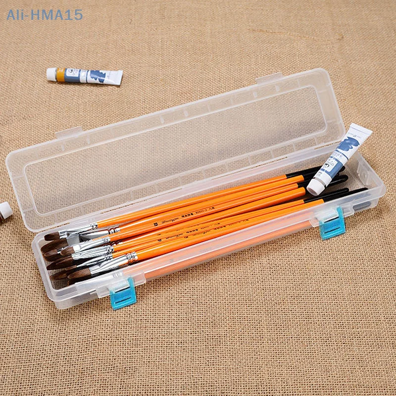 Transparent Brush Painting Pencils Storage Box Watercolor Pen Container Drawing Tools Bin Plastic Organizer Case
