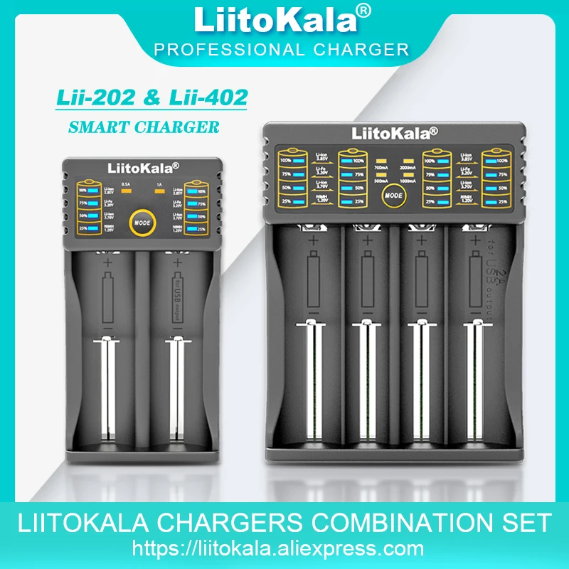 Liitokala Lii-202 Lii-402 1.2V 3.2V 3.7V 3.85V 18650 26650 21700 16340 17500 AA AAA NiMH Rechargeable Lithium-Battery Charger