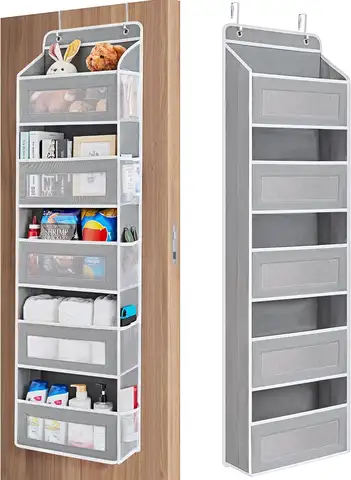 Organizador sobre la puerta, organizador de puerta colgante de 5 estantes con 5 bolsillos de gran capacidad para dormitorio, baño, 1 Uds.