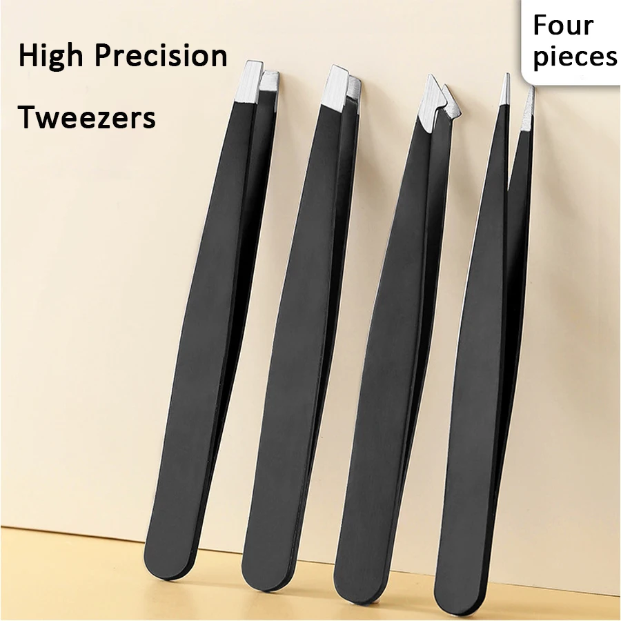 4-Pack Stainless Steel Tweezer Set Eye Brow Clips multifunctional Fine Hairs Puller for Facial Hair Removal and Splinter Removal