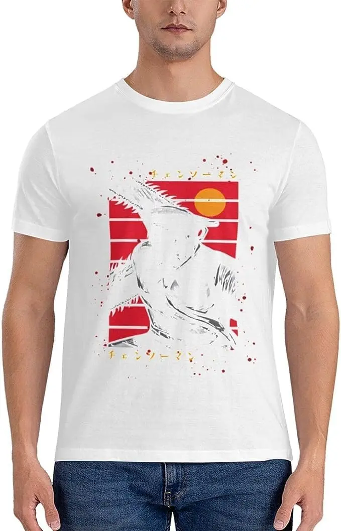 Chainsaw Anime Man Shirt Men's Breathable Custom Cotton Short Sleeve Tshirt Fashion Casual Tops Tees Black