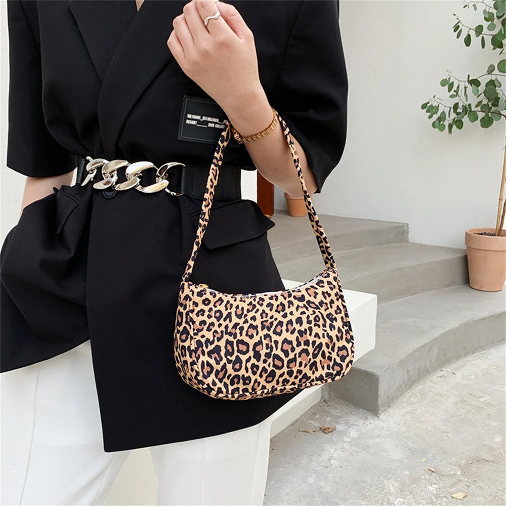 Fashion Animal Pattern Print Bag Women Nylon Underarm Shoulder Bag All-match Female Half-Moon Handbag Purse Vintage Ladies Bag