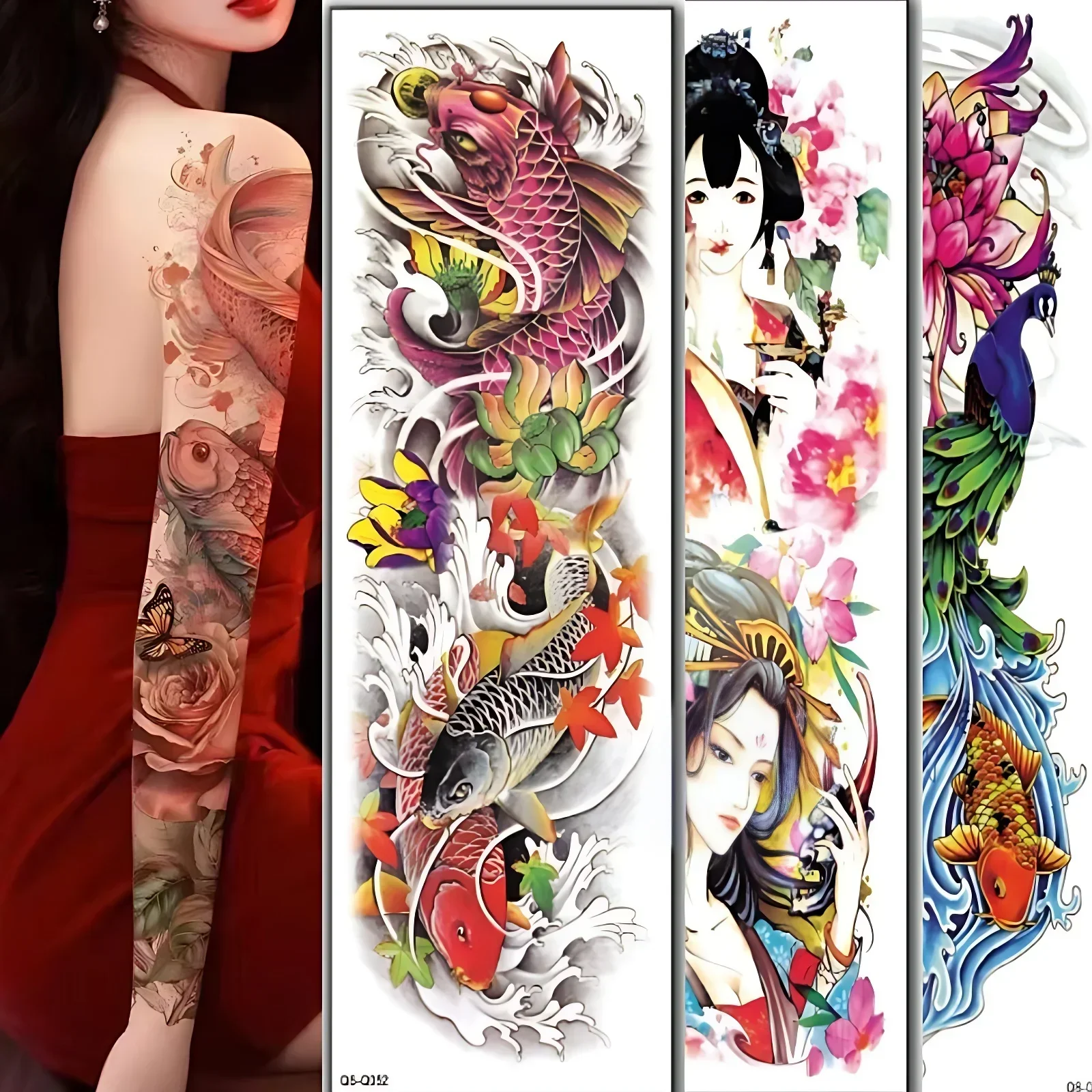 Sleeve Fake Tattoo Waterproof Skull Totem Tribal Succubus Color Dragon Peacock Temporary Tattoo for Men Women Ladies Full Arm