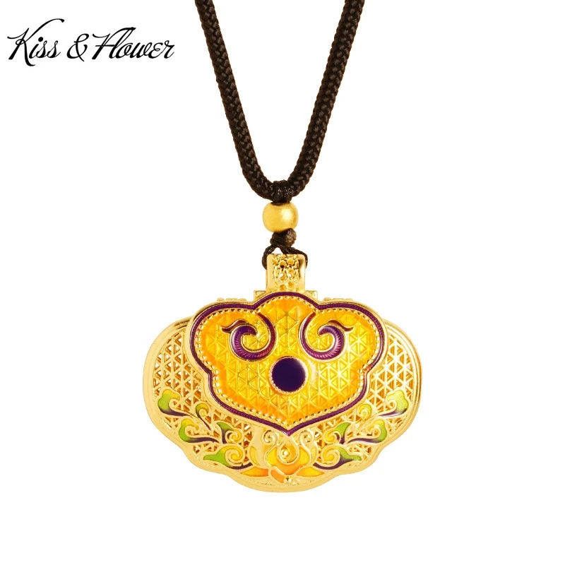 

KISS&FLOWER 24KT Gold Vintage RUYI Necklace Pendant For Women Jewelry Wholesale Wedding Party Birthday Bride Mother Gift PD142