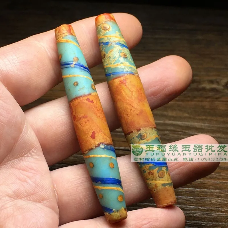 1pcs/lot antique handmade old glass wrapped silk tube large size long tube beads bamboo pendant necklace accessories