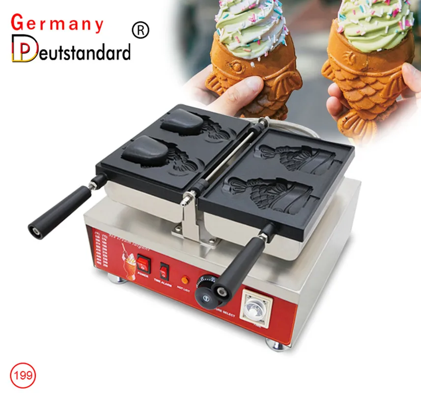 Japanese Openning Mouth Fish Ice Cream Taiyaki Machine Ice Cream Cone Machine Fish Waffle Maker Electric Oven Snack Machine