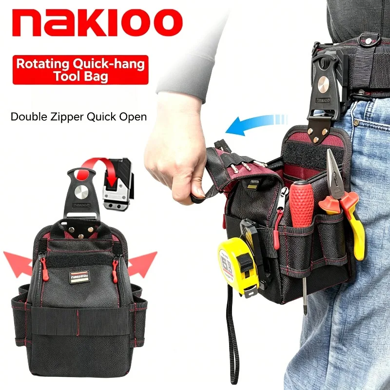 

NAKIOO Rotating Quick-Clip Tool Pouch,EDC Tactical Waist Bag,Electrician Waist Bag with Dual Zipper for Tool Storage Organize