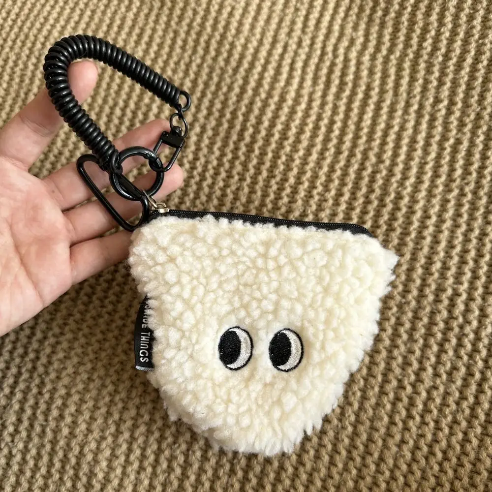 Monedero con bola de arroz de dibujos animados, bolso con cremallera, billetera de felpa con cordón, cartera pequeña, colgante, bolsa de almacenamiento de artículos pequeños para mujer