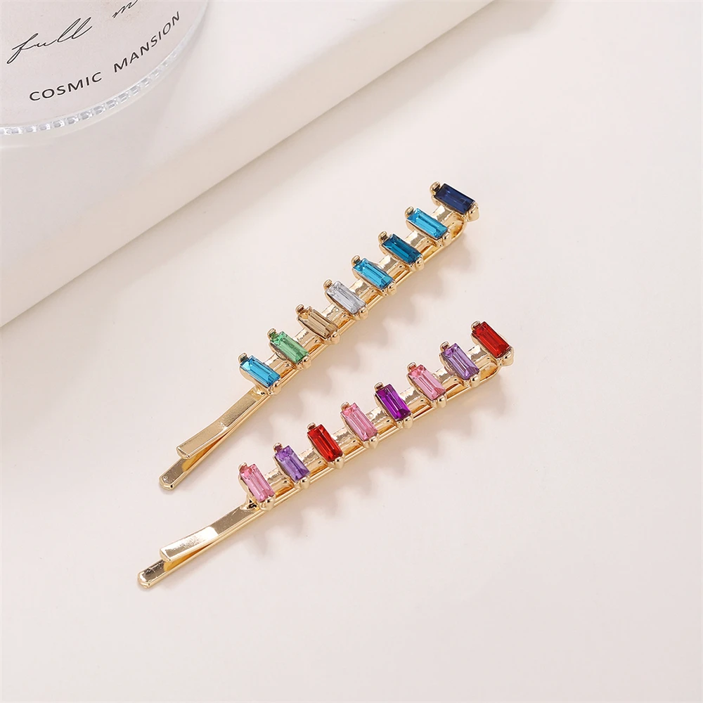 Colorful Crystal Flower Geometric Hair Clips Women Luxury Rhinestone Barrettes Edge Bangs Clip Hairpins Hair Jewelry Accessories