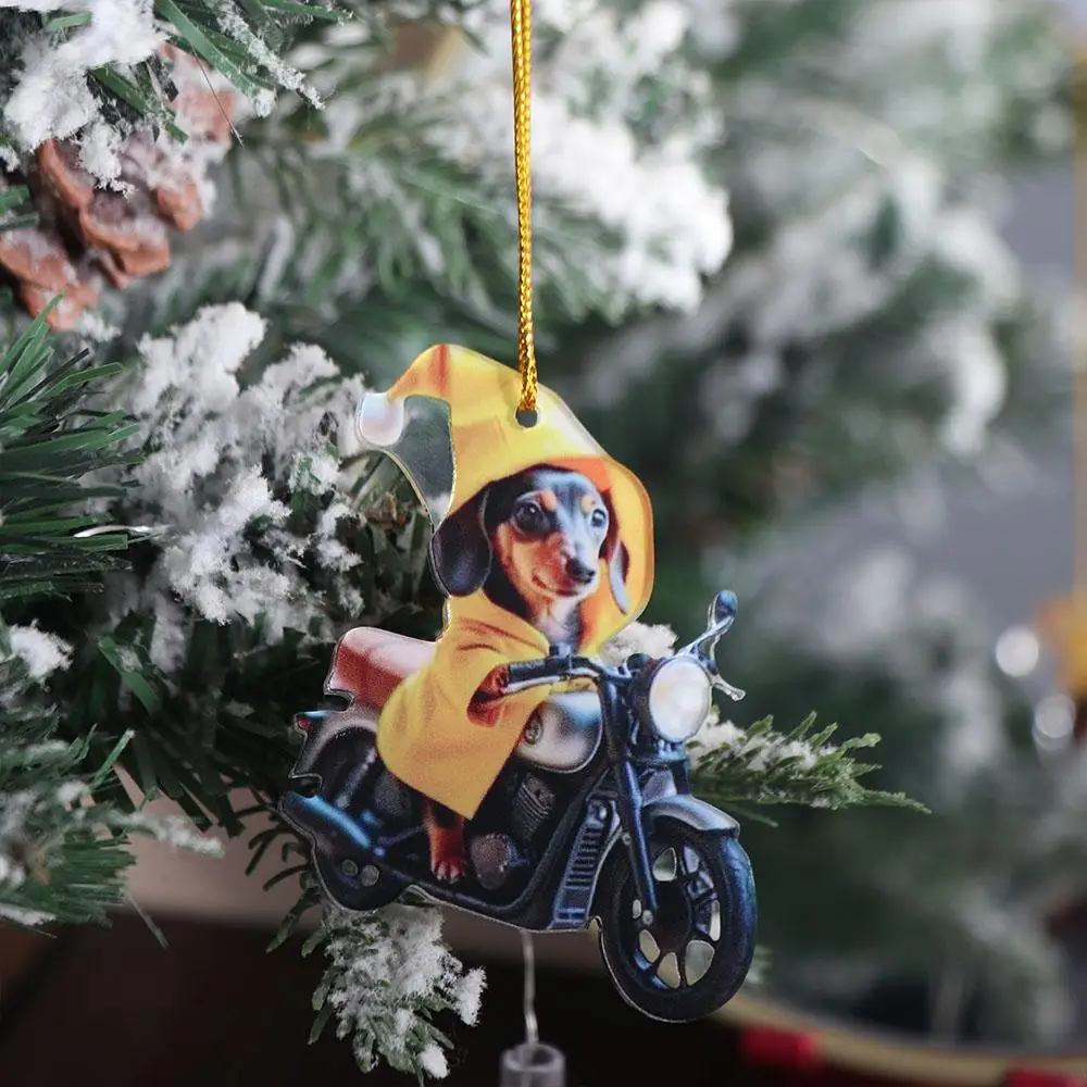 2D Flat Christmas Dog Hanging Motorbike Dog Animal Pendant Christmas Tree Decor Puppy Cute Cat Dog Hanging Ornaments