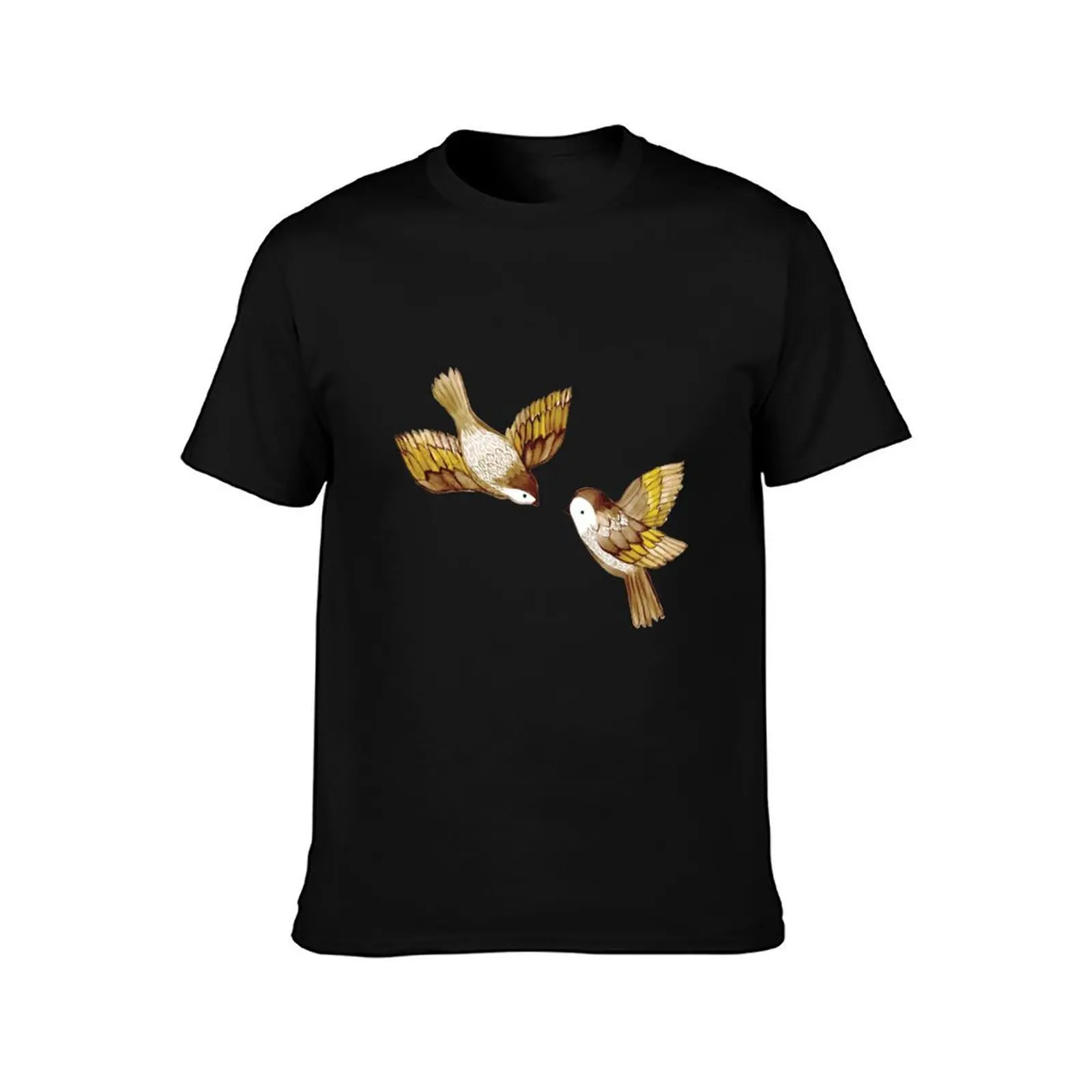 Two Birds in Flight on Fawn Caramel Brown T-Shirt Simple Line Art Print Tee T-Shirt