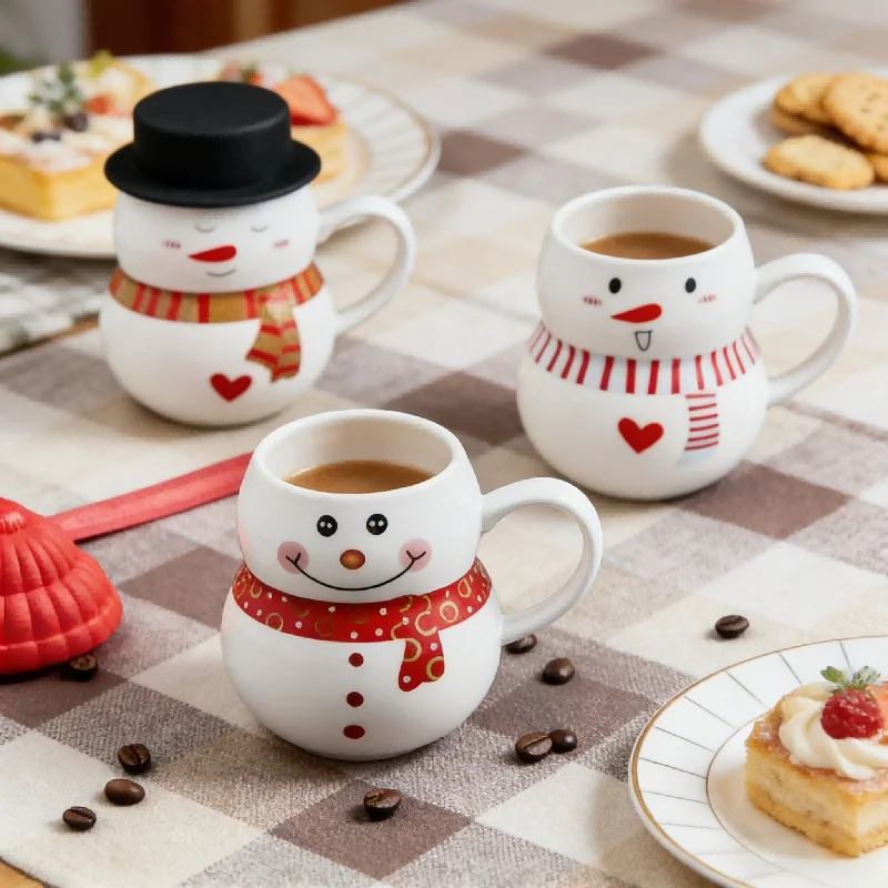 

350ML Snowman Ceramic Mug with Lid Cute Christmas Gift Coffee Cup for Hot Chocolate Breakfast Mug for Men Women Drinkware Cup
