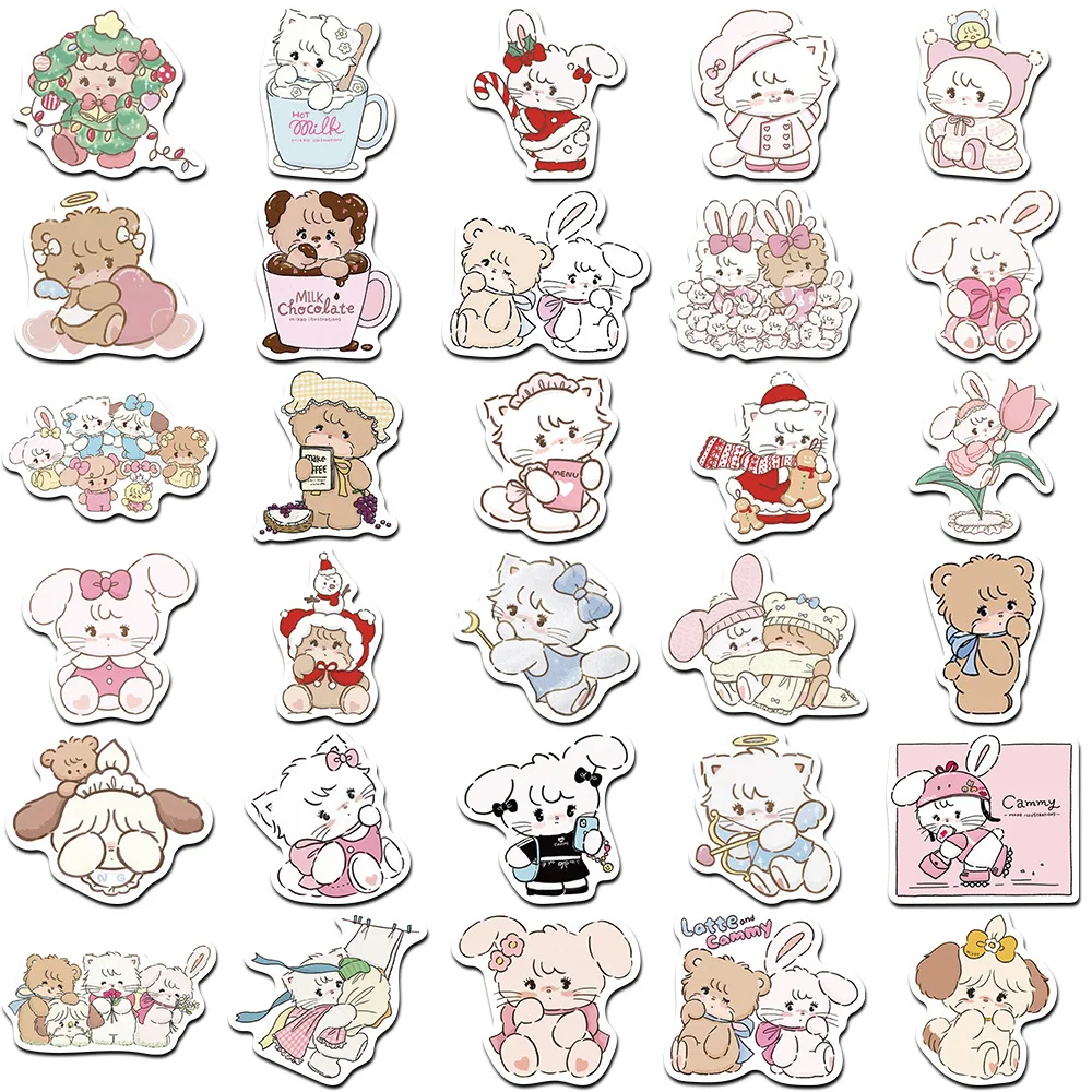 60Pcs mikko illustrations Sticker Pack Cute Rabbit Bear Hand Tent Sticker Decoration Mobile Phone Computer Water Cup Sticker