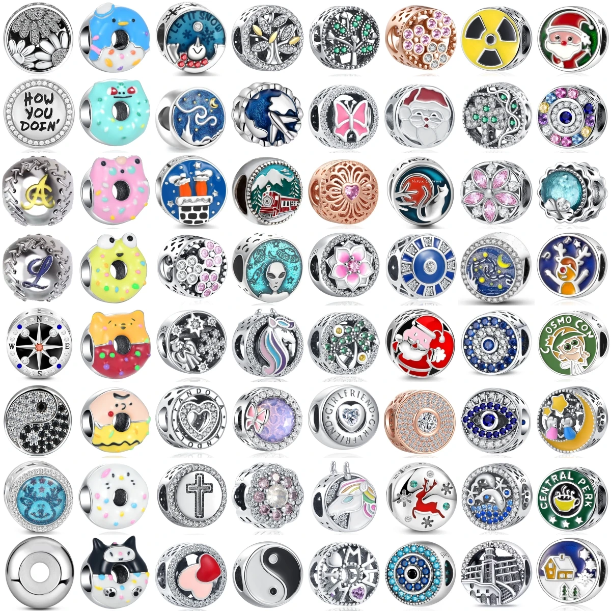925 Sterling Silver European Charm Beads Donut Santa Unicorn Evil Eye Beads Fit DIY Jewelry Making Women Gift Accessories