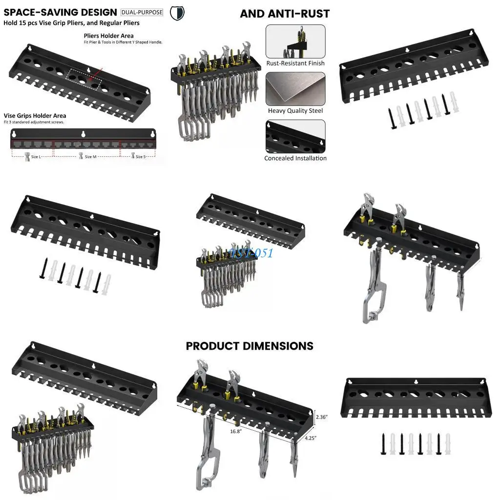 

E15A Garage Wall Mounted Pliers Rack Powder Varnished Steel Tool Planner Structure
