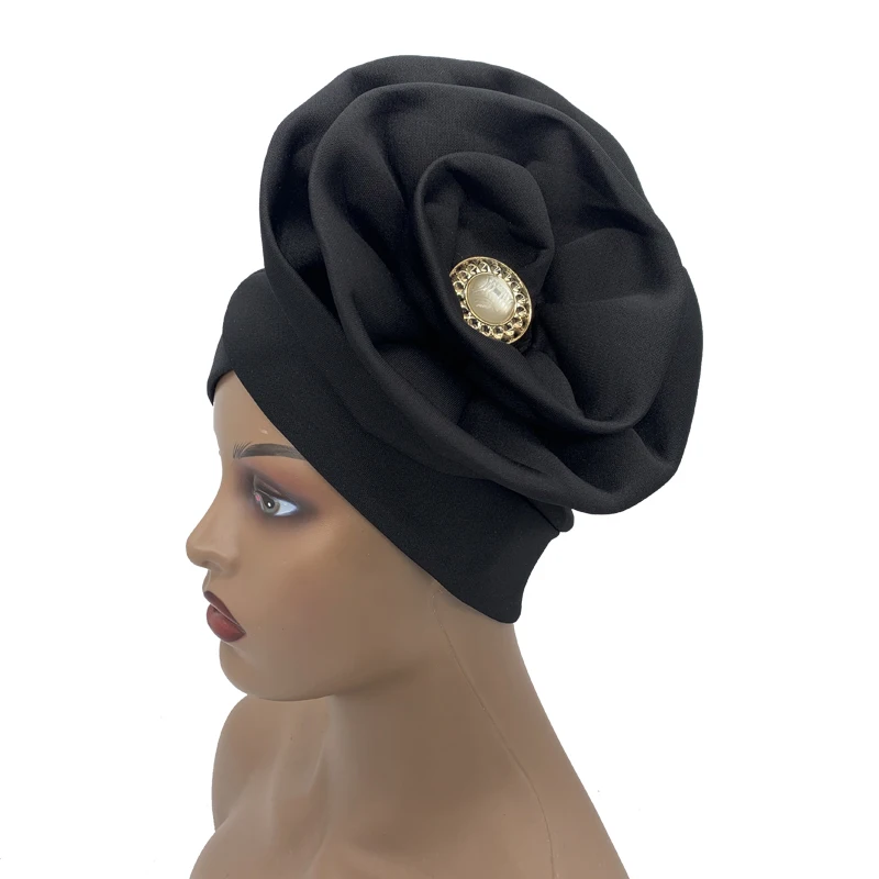 2026 Trendige Damen-Turbanmütze mit großer Blume, modische muslimische Hijab-Kappen, Diamanten-Kopftuch, Damen-Bandana, Chemo-Mütze, afrikanischer Hut – Detail 17