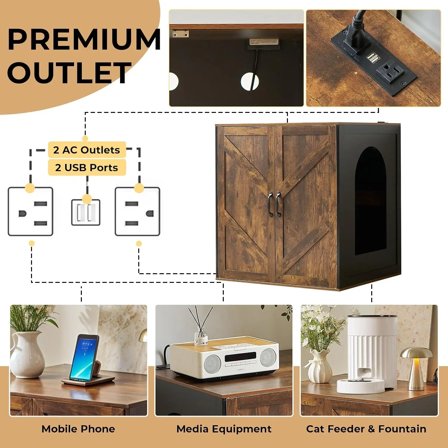 Tall Cat Litter Box Enclosure, Rustic Brown