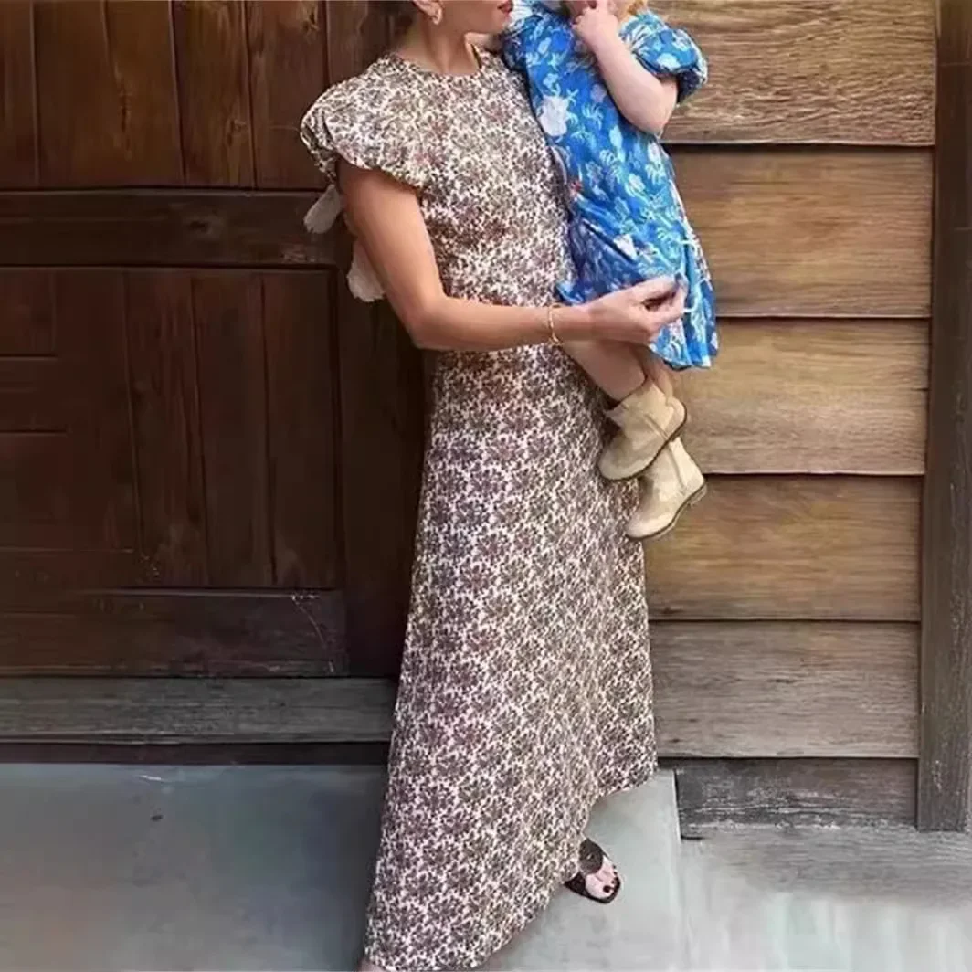 

Women's vintage print dress short sleeve waist office ladies elegant mini dress