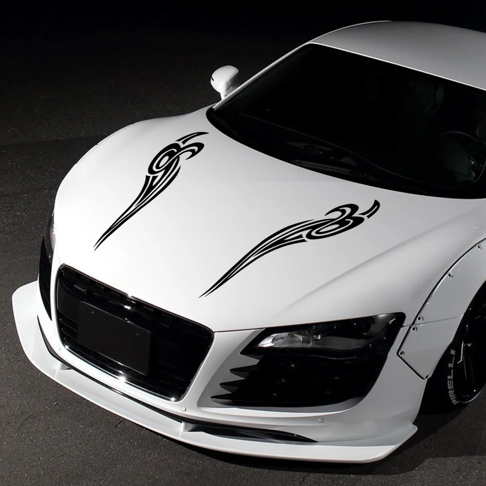 

2 шт. универсальные наклейки на бампер капота двигателя автомобиля полоса наклейка с рисунком пламени виниловые модифицированные полосатые наклейки стильные украшения автомобильные аксессуары