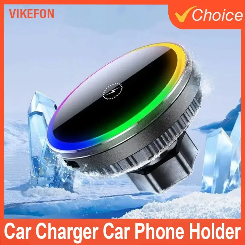 

Car Phone Holder 360° 15W New ice Cooling Magnetic Wireless Car Charger Fast Charging Station For iPhone16 15 14 13 12 Pro Max