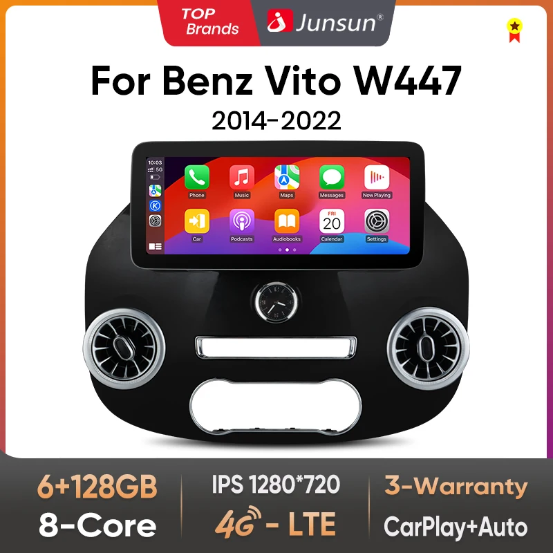 Junsun CarPlay pour Apple autoradio multimédia pour Mercedes Vito W447 2014-2022 Bluetooth sans fil Android Auto 4G GPS stéréo