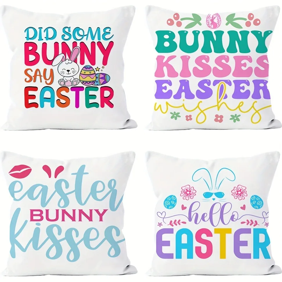 Happy Easter decoration pillow cover, KISS pattern design, sofa cushion cover, skin-friendly and soft, home room decoration