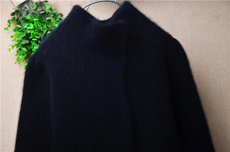 04 Ladies Women Fall Winter Clothing Black Hairy MInk Cashmere Knitted Turtleneck Slim Long Sweater Cardigans Jacket Sweater Top