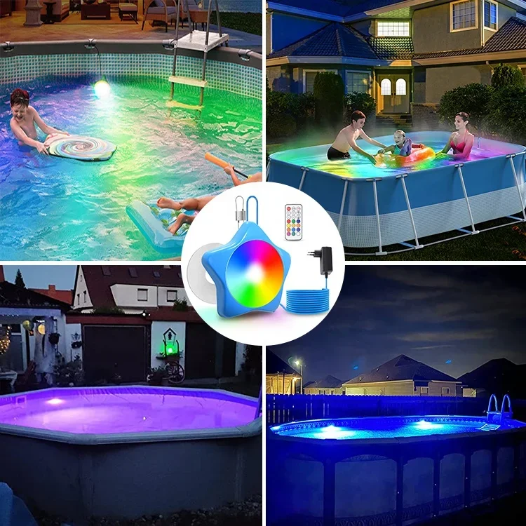 Luzes de piscina LED magnético portátil, acima do solo, controle do sistema de música, RGB, IP68, Dc12V, 20W