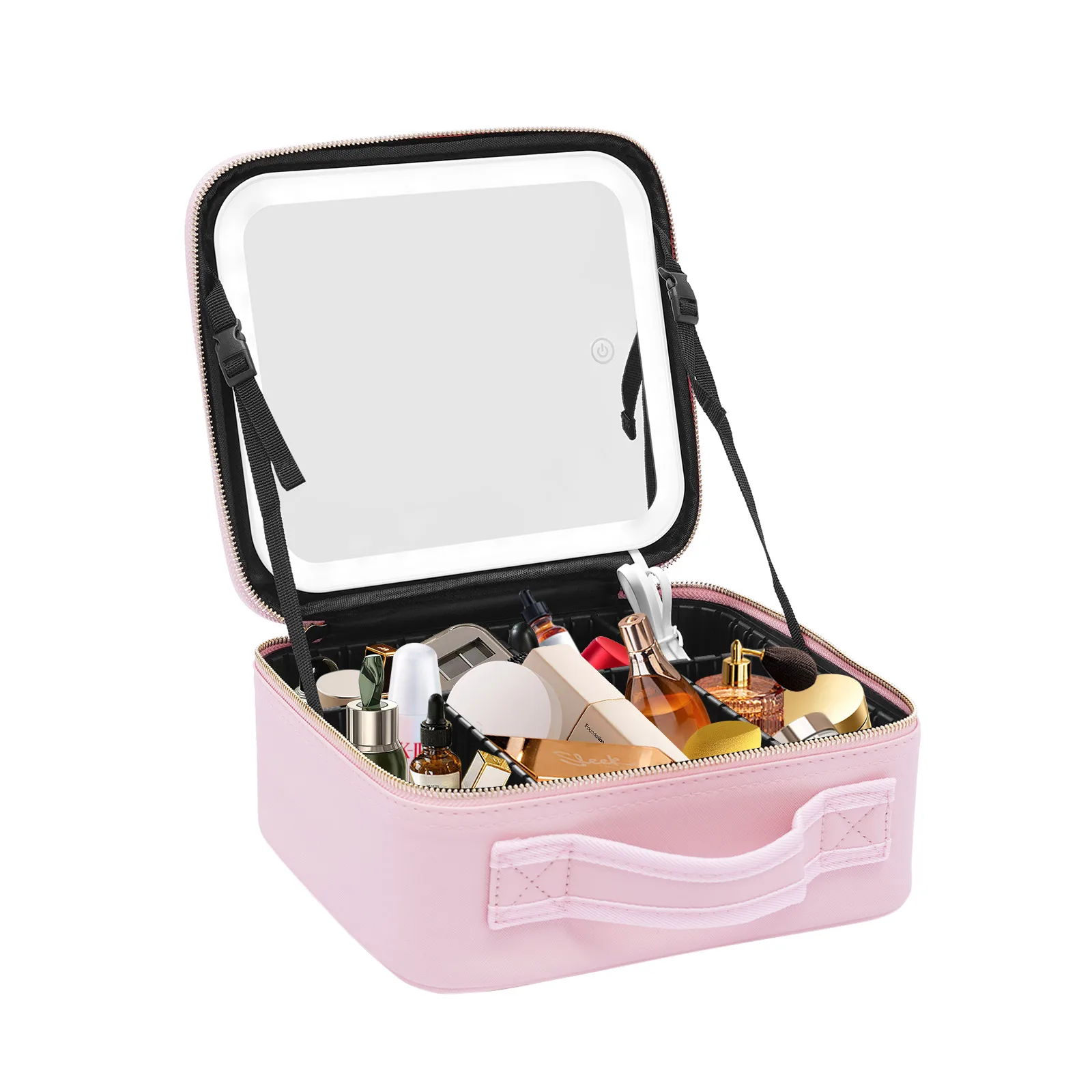 Makeup Case with Large Lighted Mirror 3 Color Scenarios Adjustable Brightness Large Cosmetic Organizer Storage Adjustable