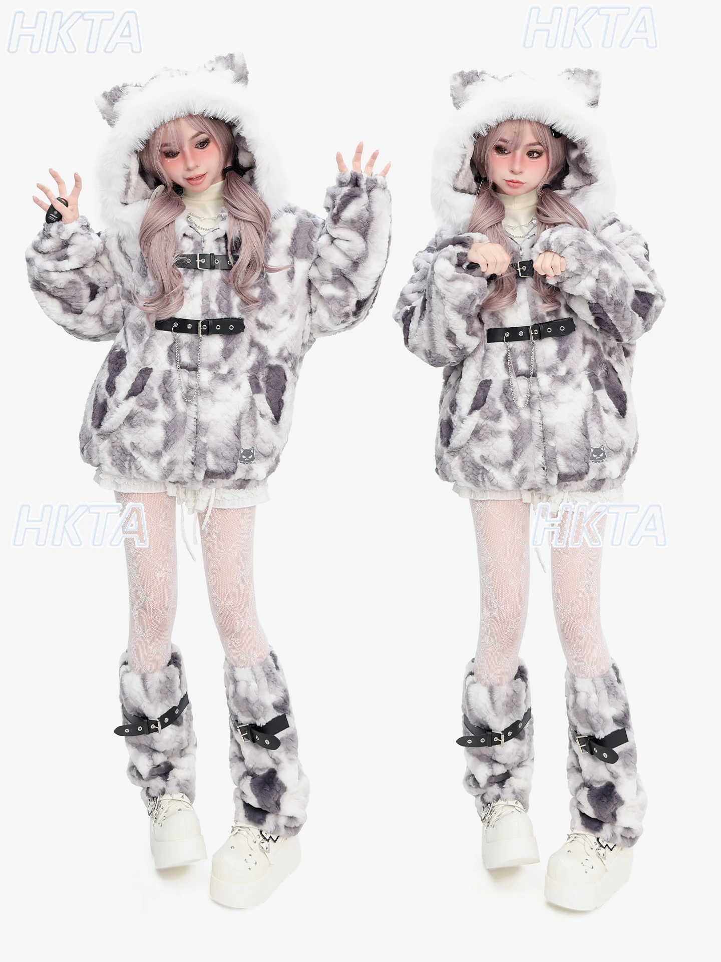 Goth Y2k Cos Plüsch Cartoon Gepolsterte Mäntel Weibliche Winter Neue Warme Punk Subkultur Lose Mit Kapuze Pelz Jacken Lange Strickjacke Frauen