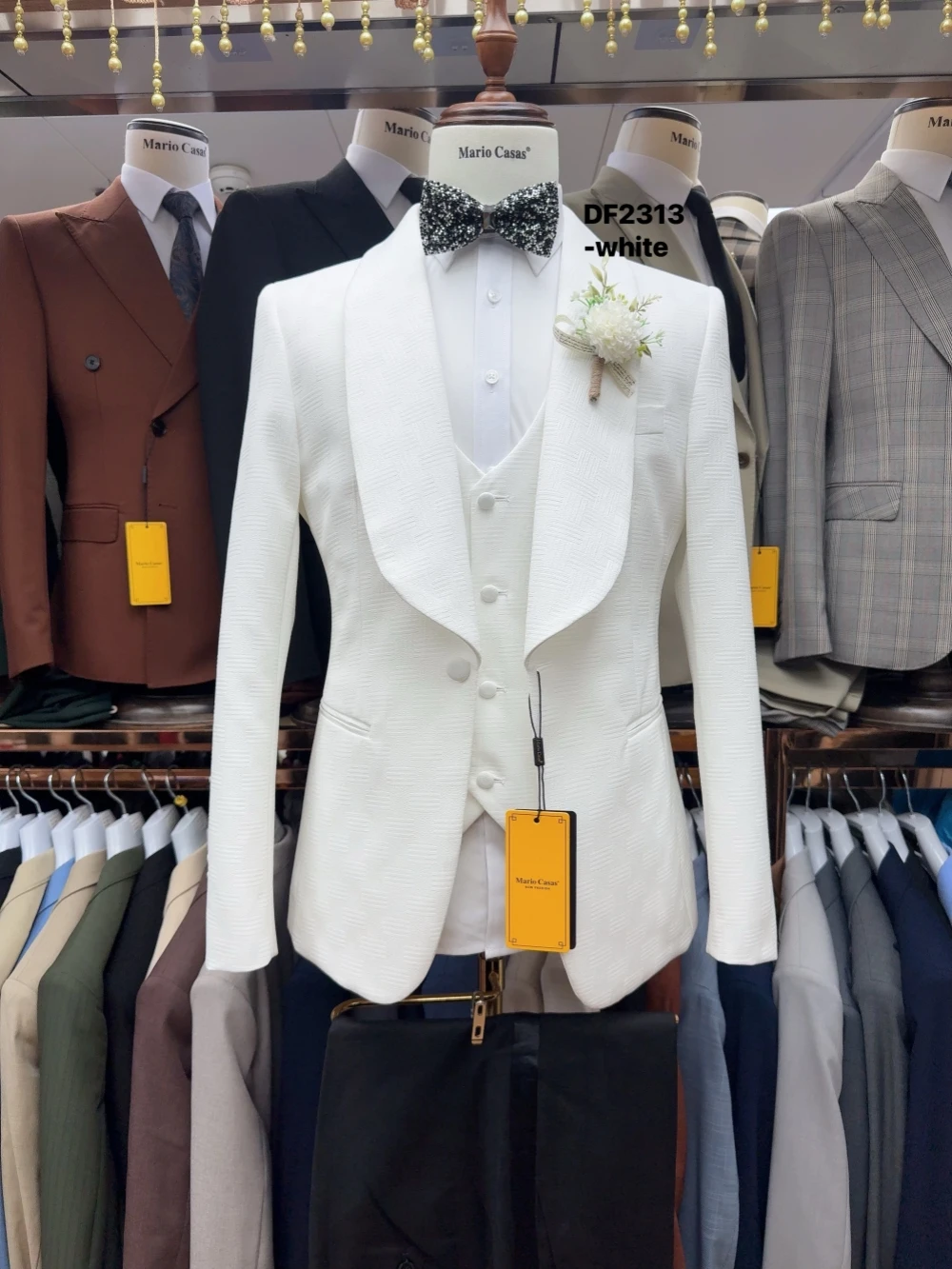 White Fully Jacquard Suit Set 3 Pieces For Men Wedding Groom Sets Handsome Elegant Shawl Lapel Men's Suits Party Tuxedo S-3XL