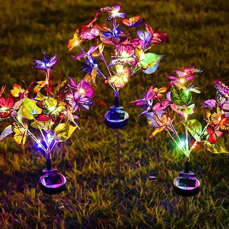 LED Solar Powered Simulation Butterfly Flower Lamp Lawn Lamp Outdoor Garden Villa Atmosphere Decoration Courtyard Colorful Lamp