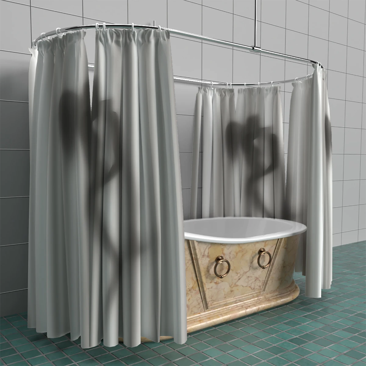 1pc, 180x180cm polyester shower curtain, mildew-proof, waterproof, perforated with hooks, anti-pilling, human body shadow