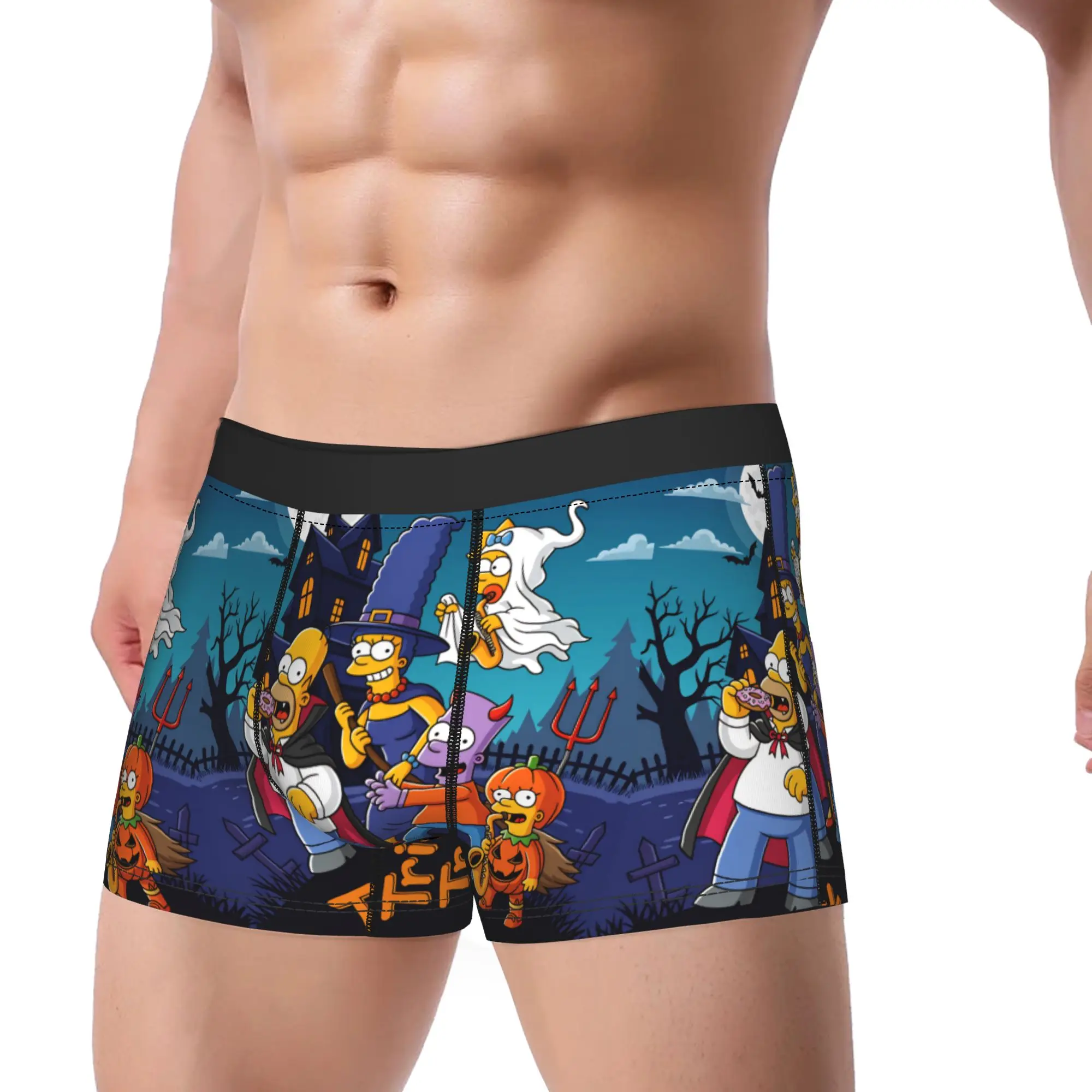 Funny S-Simpsons Trick or Treat Man Halloween Underwear Trend Underpants Shorts Briefs For Men 3D Pouch Plus Size Boxershorts
