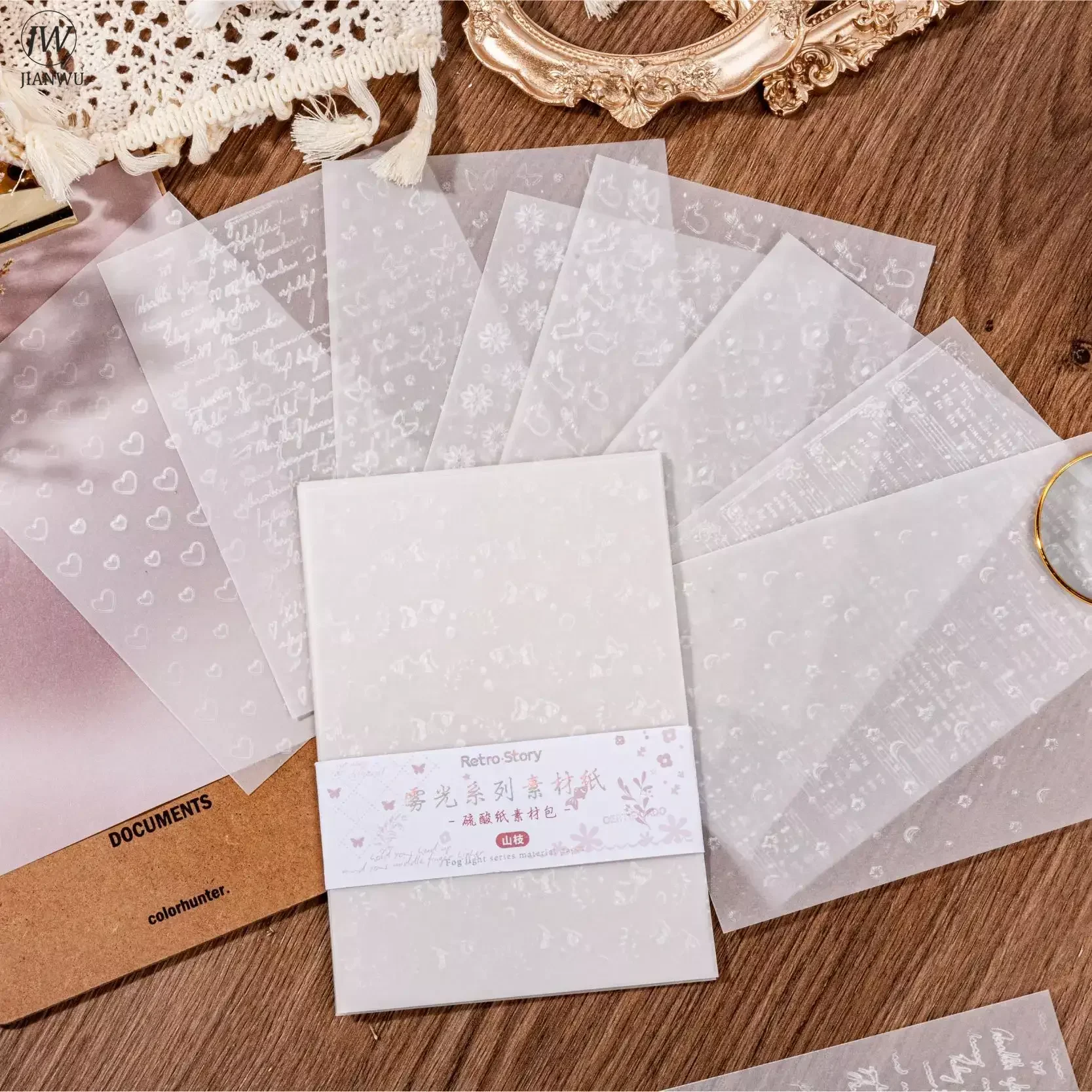 JIANWU 10 arkuszy seria świateł przeciwmgielnych biały tłoczony wzór materiał dekoracyjny papier kreatywny DIY dziennik kolaż artykuły papiernicze