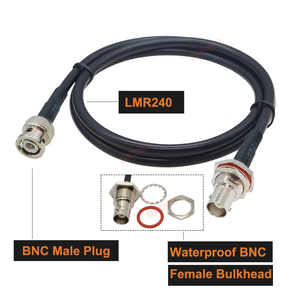 BNC Male to BNC Female Waterproof Bulkhead LMR240 RF Coaxial Cable LMR-240 50-4 Low Loss 50 ohm Pigtail Jumper Extension Cord