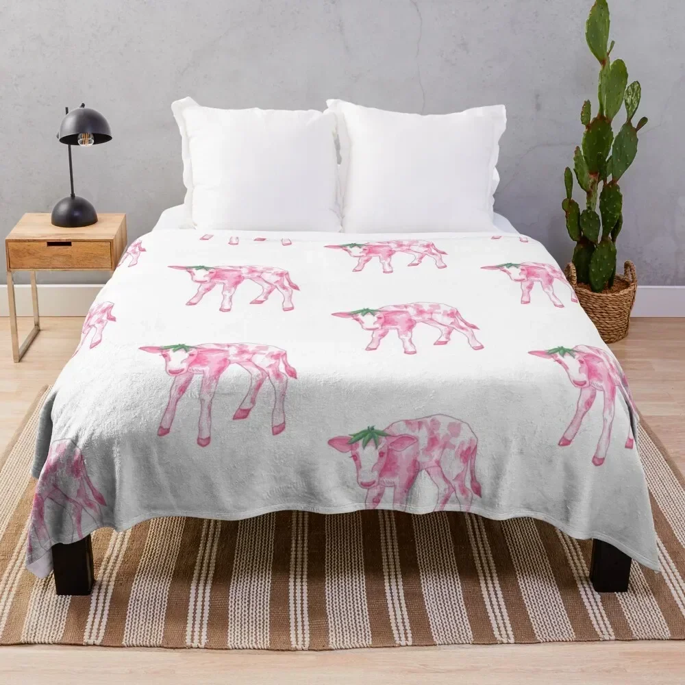 Strawberry Cow Throw Blanket Stain Resistant Cozy Warm Blanket