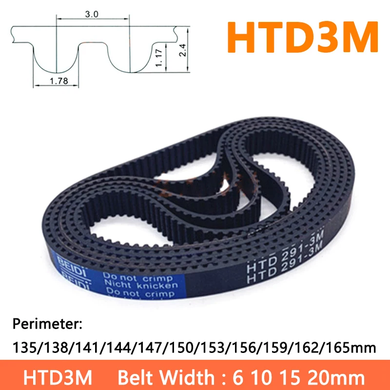 Arc HTD3M Timing Belt Width 6 10 15 20mm Perimeter 135/138/141/144/147/150/153/156/159/162/165mm Rubber Closed Loop Drive Belts