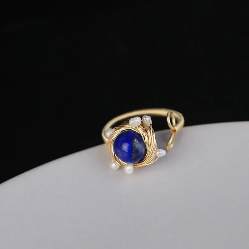 Cincin Vintage model Korea, perhiasan cincin mutiara anak perempuan, tempramen, mata biru, Lilitan, cincin Vintage bisa disesuaikan, gaya Korea, baru, buatan tangan