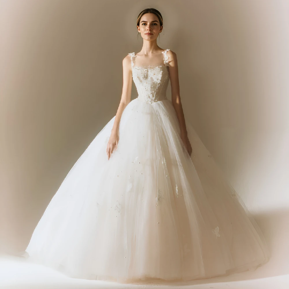 

ESBRIDE Customized Beading Princess Wedding Dresses for Bride Off Shoulder Sleeveless Women Glitter Ball Bridal Gown